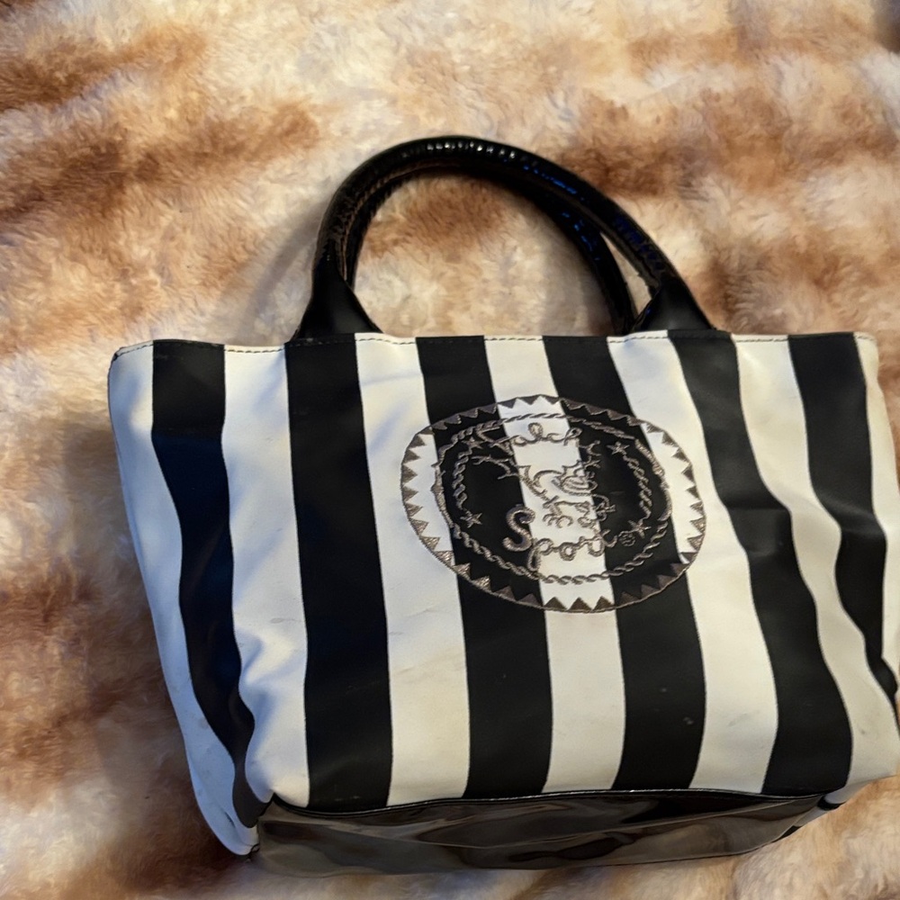 Falchi Sport Elegant Striped Tote Bag with Black Handles